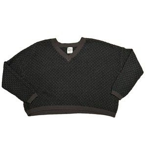 Planet by Lauren G Sweater‎ Cotton V Neck Cropped Dropped Shoulders Box Weave OS
